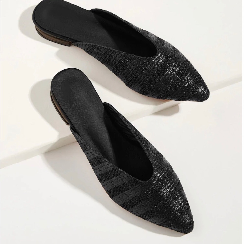 🍉 Straw Pointy Mules - Black 🍉